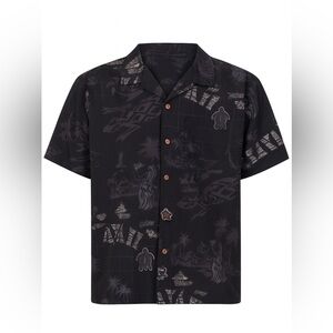 Favant Hawaiian Shirt  Large Men's Black Purple Sea Turtle Short-Sleeved Pocket